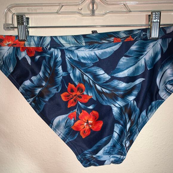 Tropical Floral Bikini Set Sz 12 Two Piece Swimsuit Navy Orange Leaf Floral - Picture 8 of 16